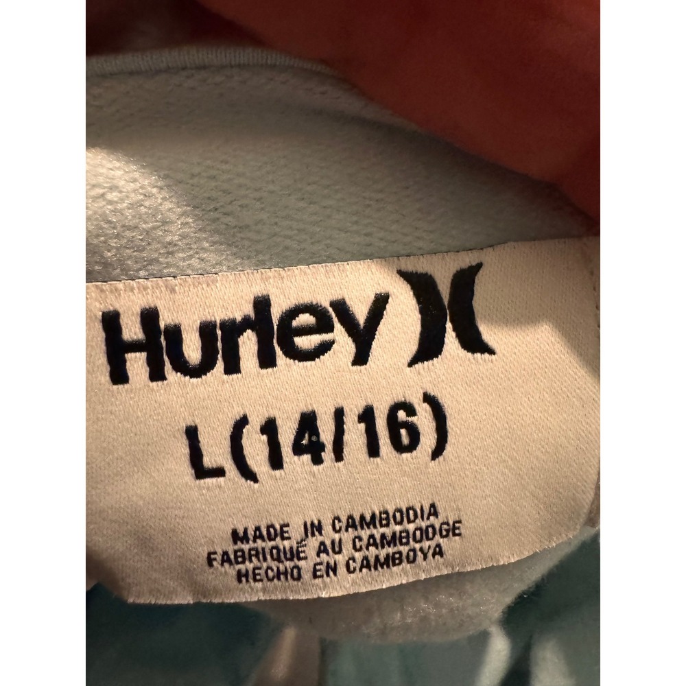 Hurley Kids Light Blue Tropical Palm Tree Graphic Lace Up Hoodie Size L 14/16 - Picture 4 of 4